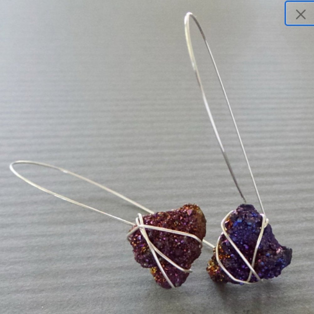 Druzy Titanium Peacock Stone Sterling Earrings